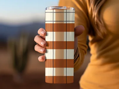 Stylish Orange and White Plaid Insulated Tumbler Cup
