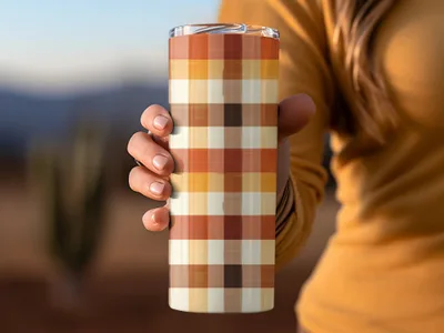 Stylish Plaid Patterned Insulated Travel Tumbler Cup