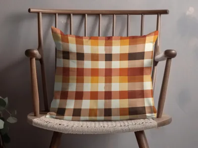 Vibrant Orange and Brown Plaid Design Throw Pillow