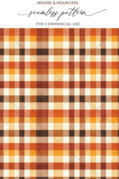 Orange Plaid Moore & Mountain Seamless Pattern Design
