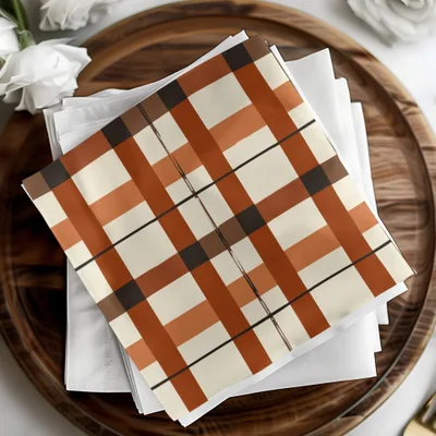 Classic Orange and Brown Plaid Design Napkin Set