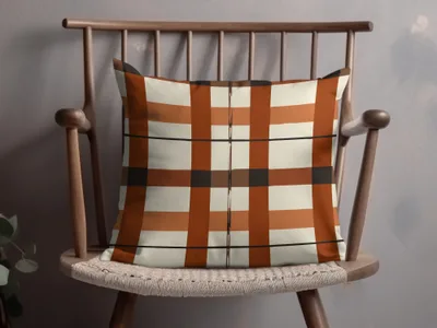 Orange and White Plaid Throw Pillow for Home Décor