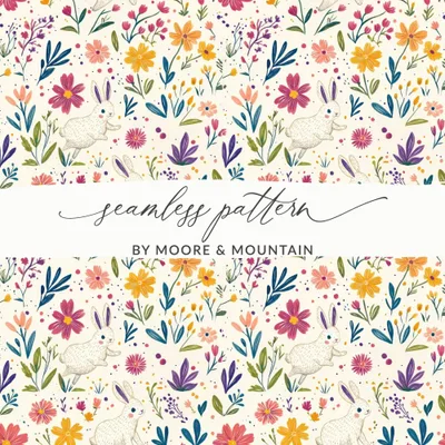 Bunny Amongst Flowers Seamless Pattern Design JPEG Files