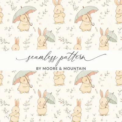 Bunny Digital Paper, Easter Seamless Pattern, Cute Rabbit Print, Floral Background, Spring Texture, Digital Download for Fabric, 12x12 JPEG