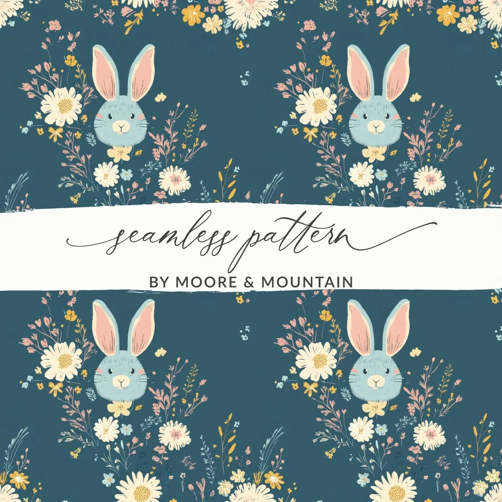 Bunny Floral Digital Paper, Seamless Pattern, Easter Design, Fabric Design, Cute Animal Print, Pastel Flowers, Digital Download - Moore and Mountain
