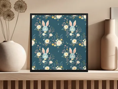 Bunny Floral Digital Paper, Seamless Pattern, Easter Design, Fabric Design, Cute Animal Print, Pastel Flowers, Digital Download - Moore and Mountain
