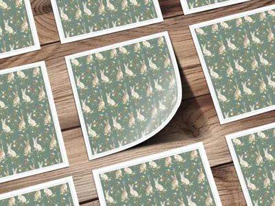 Bunny Floral Digital Paper, Seamless Pattern, Easter Rabbit, Pastel Green, Springtime Design, Digital Download, Scrapbooking Paper, Print - Moore and Mountain