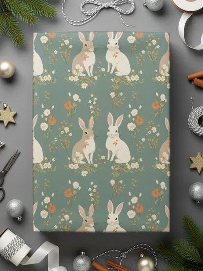 Bunny Floral Digital Paper, Seamless Pattern, Easter Rabbit, Pastel Green, Springtime Design, Digital Download, Scrapbooking Paper, Print - Moore and Mountain