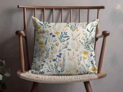 Cute Bunny and Floral Pattern Decorative Pillow Cover