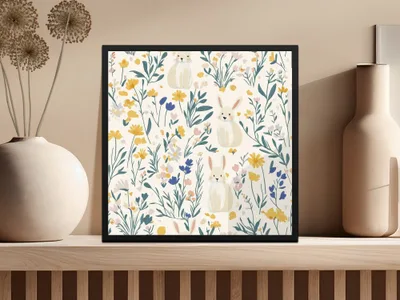Cute Bunny and Floral Pattern Wall Art Decor
