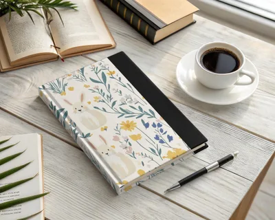 Floral Bunny Print Hardcover Journal Notebook for Writing