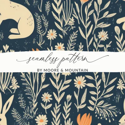 Bunny Floral Pattern T-Shirt Digital Download, Rabbit Flower Print, Easter Theme, Spring, Seamless Fabric Design for Printing, Crafting