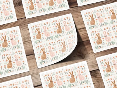 Bunny Floral Seamless Pattern, Cute Rabbit Digital Paper, Spring Animal Print, Easter Fabric Design, Childrens Print, 12x12 JPEG - Moore and Mountain