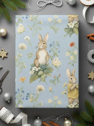 Bunny Floral Seamless Pattern Digital, Rabbit with Flowers, Spring Digital Paper, Pastel Baby Animals, Repeat Pattern, Fabric Design - Moore and Mountain