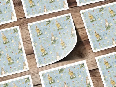 Bunny Floral Seamless Pattern Digital, Rabbit with Flowers, Spring Digital Paper, Pastel Baby Animals, Repeat Pattern, Fabric Design - Moore and Mountain