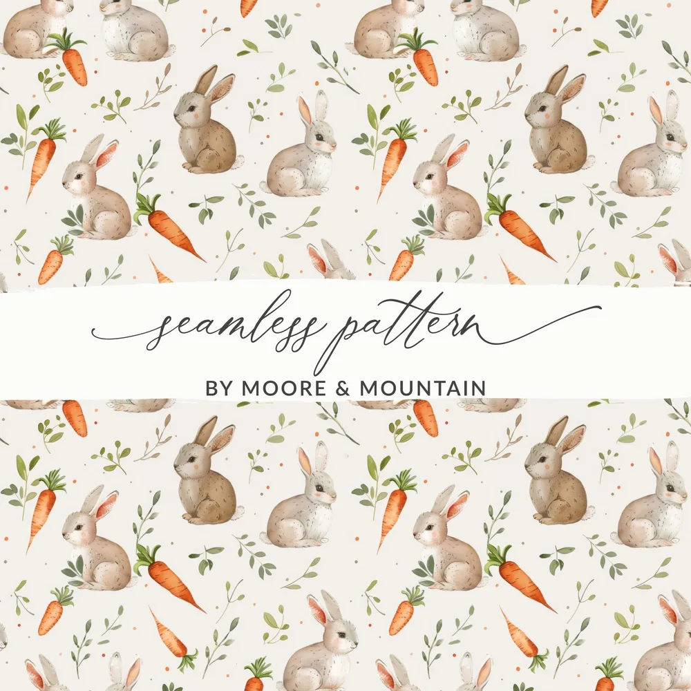 Bunny Rabbit Seamless Pattern Digital Paper, Cute Bunny Carrot JPEG File, Spring Animal Print, Easter Digital Download, Scrapbooking Paper - Moore and Mountain