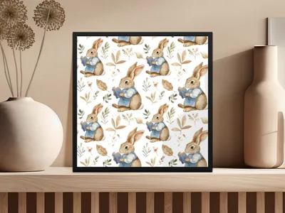 Bunny Reading Book Digital Paper, Rabbit Seamless Pattern, Watercolor Animal Print, Scrapbook Paper, Fabric Design, Digital Download - Moore and Mountain