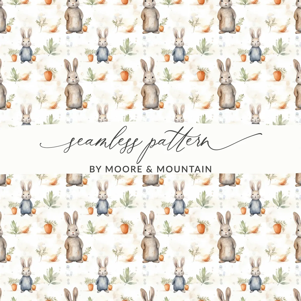 Bunny Seamless Pattern Digital Paper, Rabbit Watercolor, Easter Background, Spring Design, Pastel Nursery Art, Fabric Print, Digital - Moore and Mountain