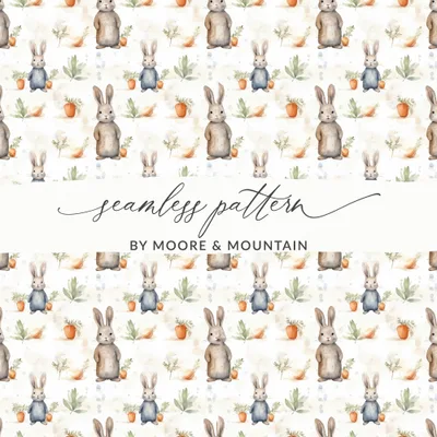 Bunny Seamless Pattern Digital Paper, Rabbit Watercolor, Easter Background, Spring Design, Pastel Nursery Art, Fabric Print, Digital