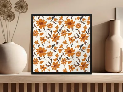 Burnt Orange Floral Digital Paper, Seamless Flower Pattern, Rustic Autumn Design, Printable Fabric Design, Digital Download (134) - Moore and Mountain