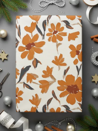 Burnt Orange Floral Digital Paper, Seamless Flower Pattern, Rustic Autumn Design, Printable Fabric Design, Digital Download (134) - Moore and Mountain