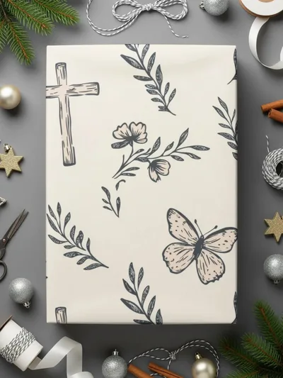 Butterfly Cross Seamless Pattern, Floral Digital Paper, Faith Inspired Designs, JPEG Files for Fabric Design, Scrapbooking - Moore and Mountain