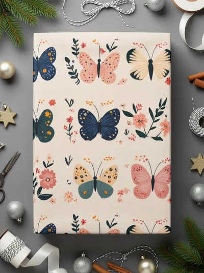 Butterfly Digital Paper, Floral Pattern, Pink, Navy, Beige, Seamless Pattern, Spring Digital Download, Kids Fabric, Scrapbooking - Moore and Mountain