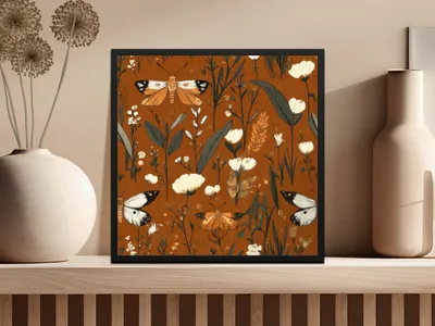 Butterfly Digital Paper, Floral Seamless Pattern, Nature Fabric Design, Botanical Scrapbook Paper, Rust Background, JPEG Digital Files - Moore and Mountain