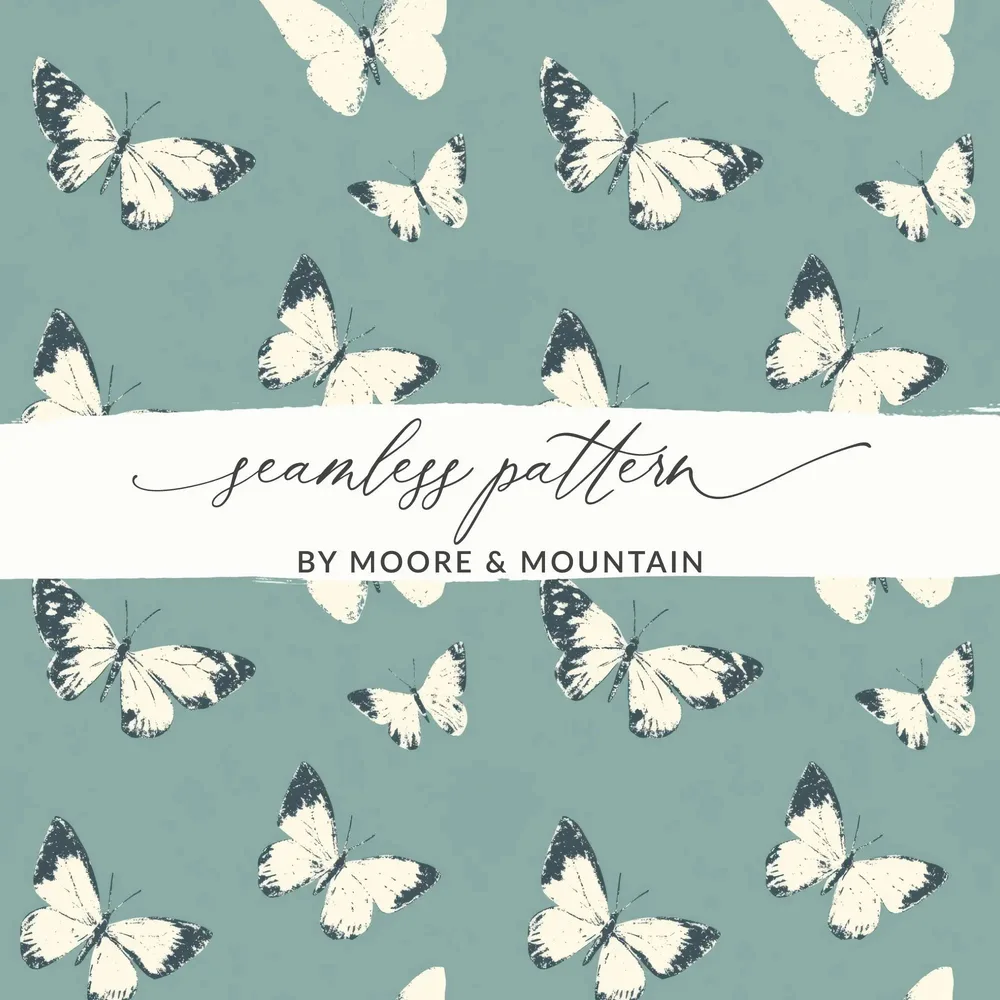 Butterfly Digital Paper, Seamless Pattern, Teal Background, Commercial Use, Print on Demand Allowed, Scrapbook Paper, Butterflies - Moore and Mountain