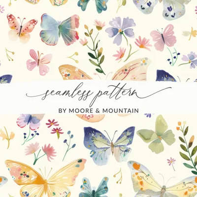 Spring Butterfly Digital Paper, Watercolor Seamless Pattern, Floral Digital Background, Spring Digital Paper Pack, Scrapbook Paper Digital
