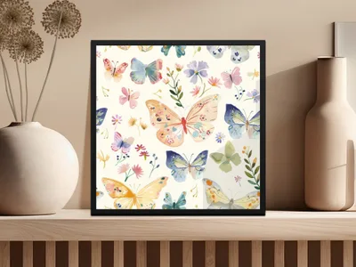 Spring Butterfly Digital Paper, Watercolor Seamless Pattern, Floral Digital Background, Spring Digital Paper Pack, Scrapbook Paper Digital - Moore and Mountain