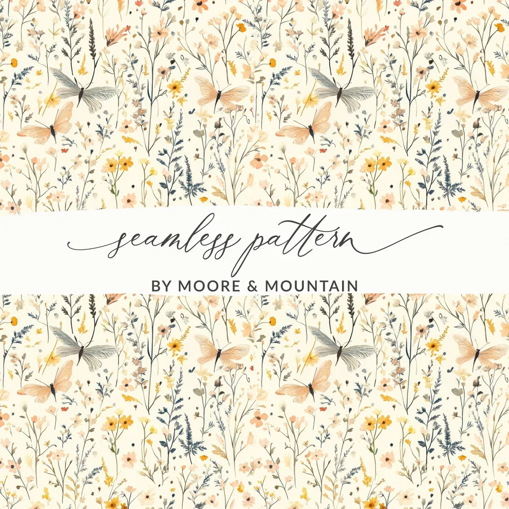 Butterfly Floral Pattern Digital Paper, Botanical Seamless Pattern, Spring Garden Texture, Fabric Design, Scrapbooking Paper Digital - Moore and Mountain