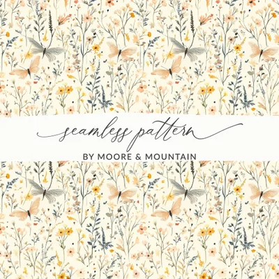 Butterfly Floral Pattern Digital Paper, Botanical Seamless Pattern, Spring Garden Texture, Fabric Design, Scrapbooking Paper Digital