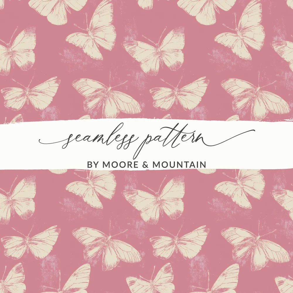 Butterfly Pattern Digital, Seamless Pink, Vintage Inspired, Paper Craft, Fabric Print, Scrapbook Paper, Wall Art Print, Digital Download - Moore and Mountain