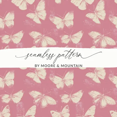 Butterfly Pattern Digital, Seamless Pink, Vintage Inspired, Paper Craft, Fabric Print, Scrapbook Paper, Wall Art Print, Digital Download