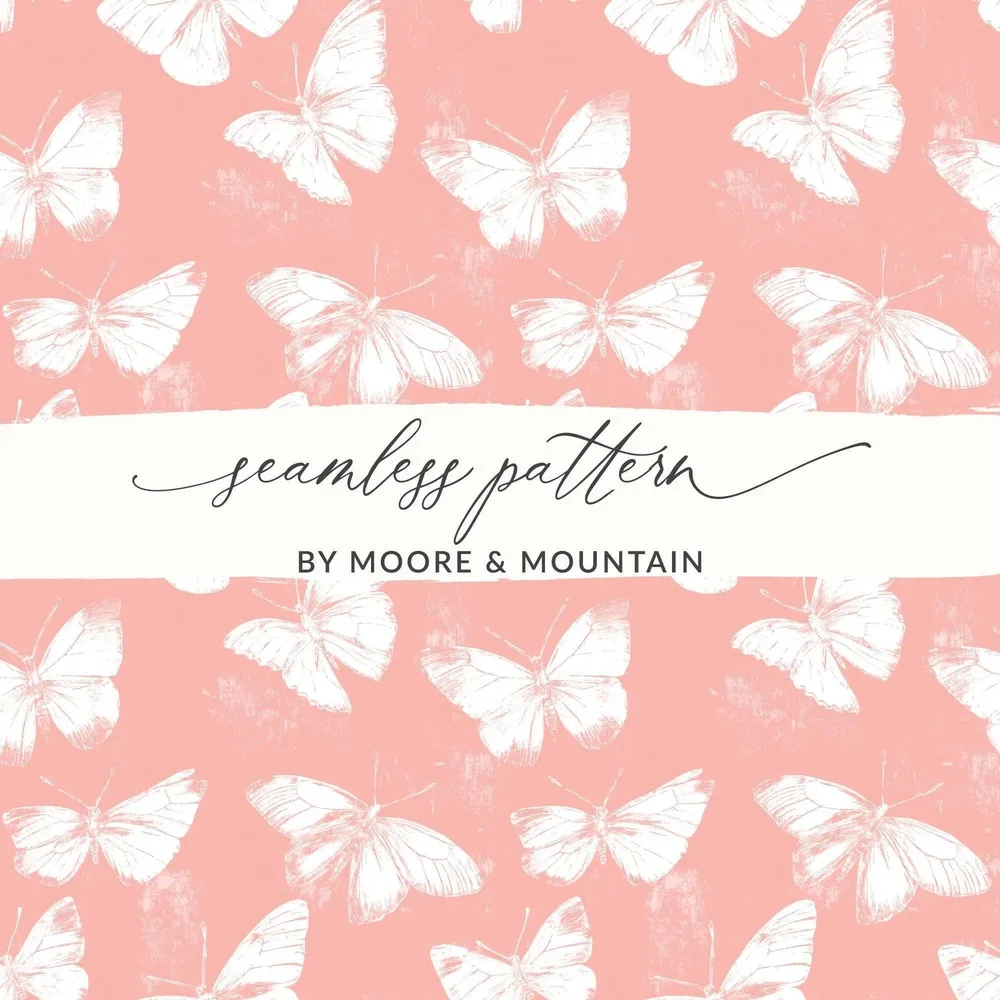 Butterfly Seamless Pattern Digital, Pink Background, Commercial Use, Printable Digital Paper, Butterfly Design, Pastel Colors - Moore and Mountain