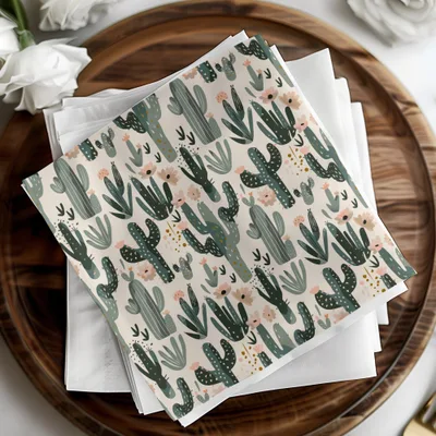 Cactus Flower Digital Paper, Seamless Pattern, Boho Plants Illustration, Desert Printable, Scrapbooking Paper, Fabric Design - Moore and Mountain