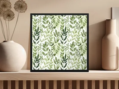 Green Leaf Watercolor Pattern Art Print Wall Decor
