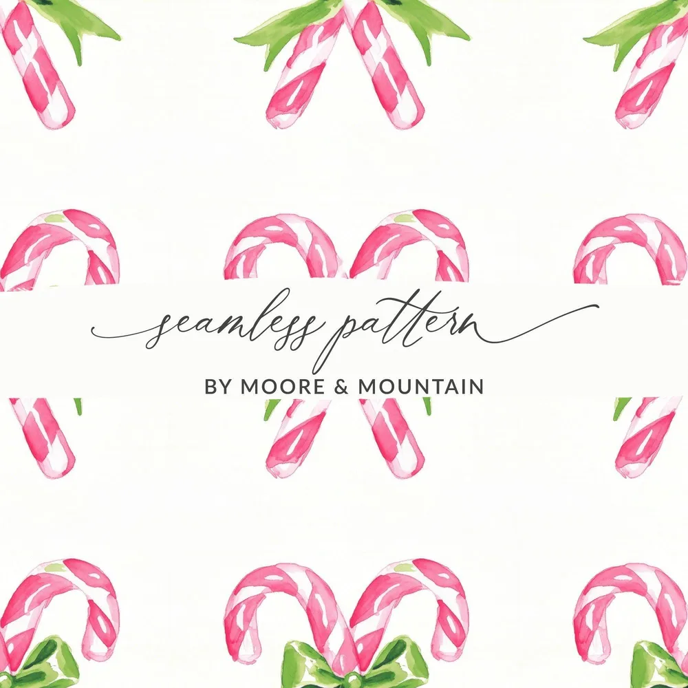 Candy Cane Digital Paper, Christmas Pattern Download, Watercolor Art, Seamless Tileable Pattern, Holiday Design, 12x12 JPEG Image - Moore and Mountain