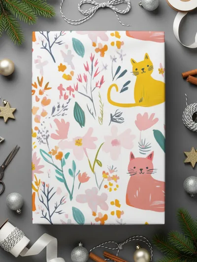 Cat and Flower Digital Seamless Pattern, Animal Floral Design, Pet Fabric, Cute Kitten Image, Download Files, Printable Design, Crafts - Moore and Mountain