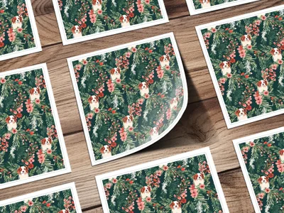 Cavalier Dog Digital Paper, Floral Seamless Pattern, Christmas Design, Pet Fabric Design, Dog Lover Gift, Repeating Pattern, 12x12 JPEG - Moore and Mountain