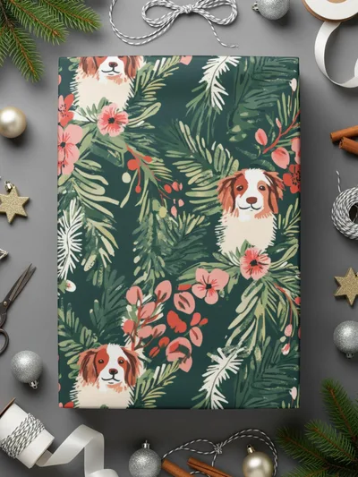 Cavalier Dog Digital Paper, Floral Seamless Pattern, Christmas Design, Pet Fabric Design, Dog Lover Gift, Repeating Pattern, 12x12 JPEG - Moore and Mountain