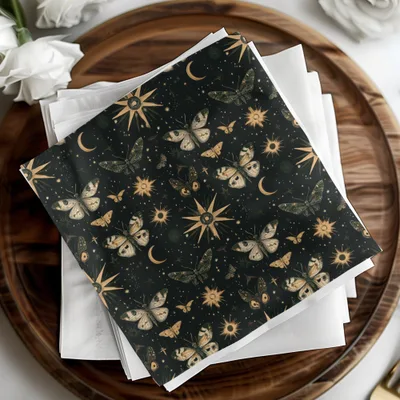 Celestial Flight Moon Stars Butterflies Digital Art, Mystical Night Sky Pattern, Printable Wall Decor - Moore and Mountain