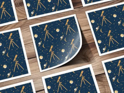 Celestial Seamless Pattern Digital Paper, Telescope, Planets, Stars, Galaxy, Astronomy Design, Scrapbooking, Fabric Print, DIY Project - Moore and Mountain