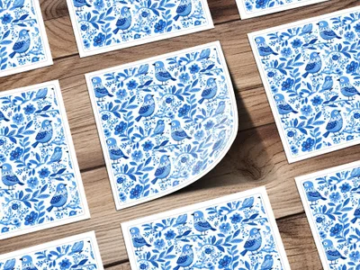 Charming Blue Birds Pattern with Floral Elements Digital - Moore and Mountain
