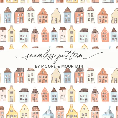 Charming Houses Pastel Colors Pattern Background Digital