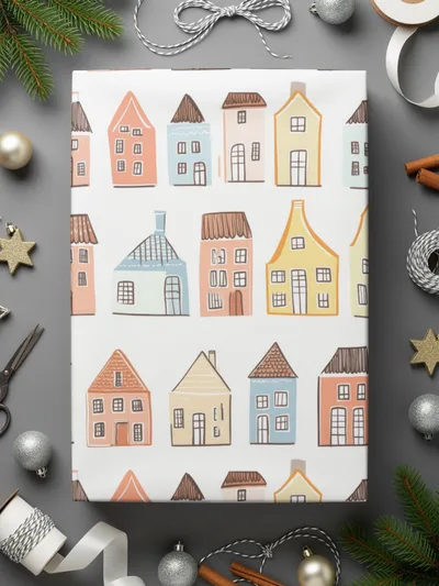 Charming Houses Pastel Colors Pattern Background Digital - Moore and Mountain