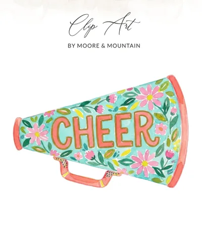 Cheer Digital Art Print, Floral Megaphone Positive Quote Instant Download, Watercolor Uplifting Wall Decor for Her, Happy Gift