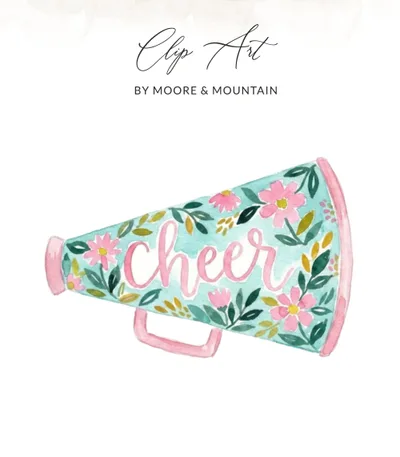 Cheer Megaphone Watercolor Digital Print | Floral Cheerleader Art | Positive Uplifting Team Spirit Design | Instant Digital File