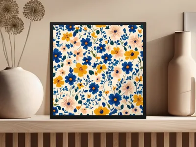 Colorful Floral Pattern Framed Artwork for Home Decor